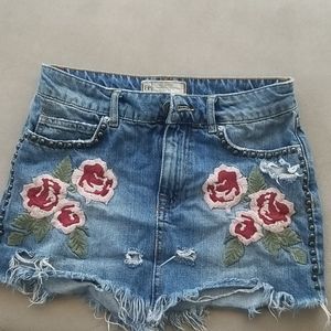 Free People Denim Skirt, Floral and grommet